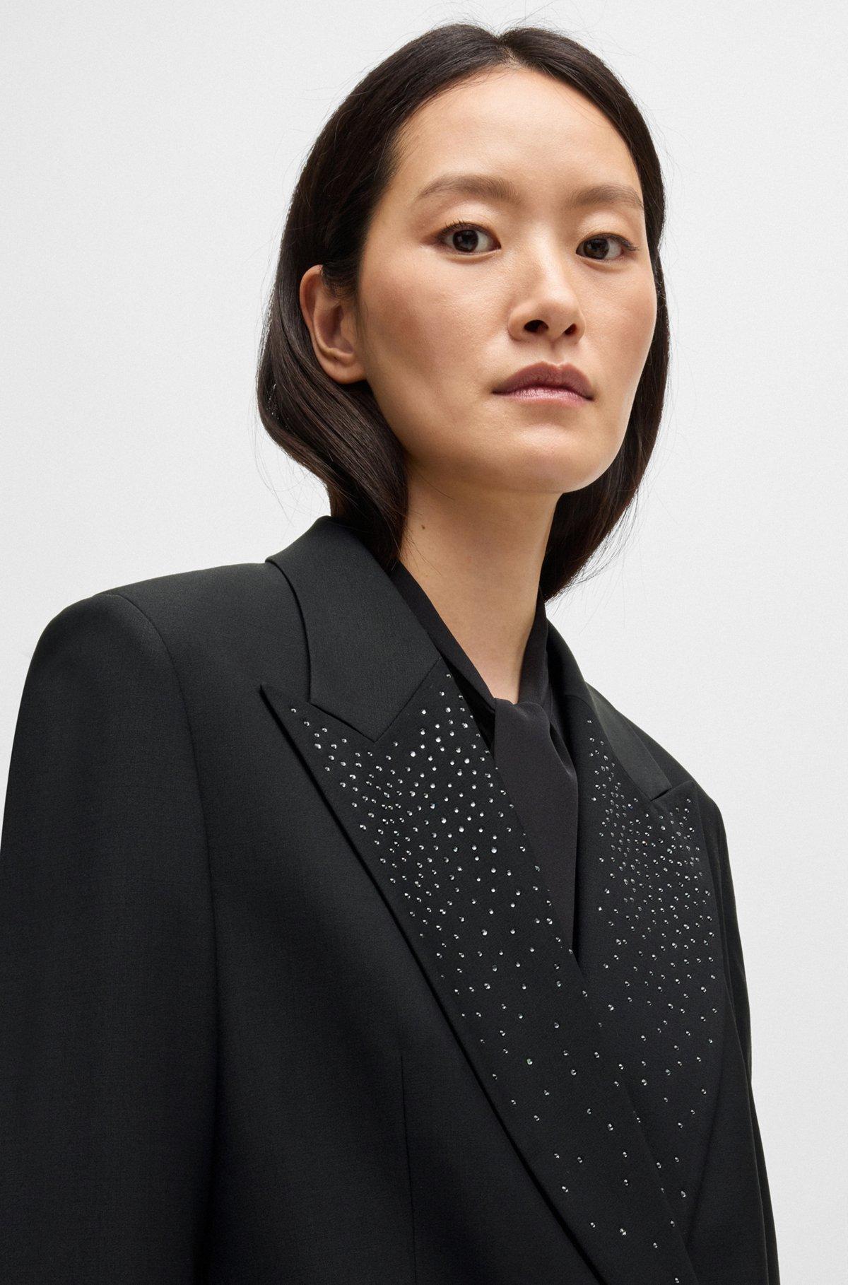Relaxed-fit blazer with crystal-studded lapels Product Image