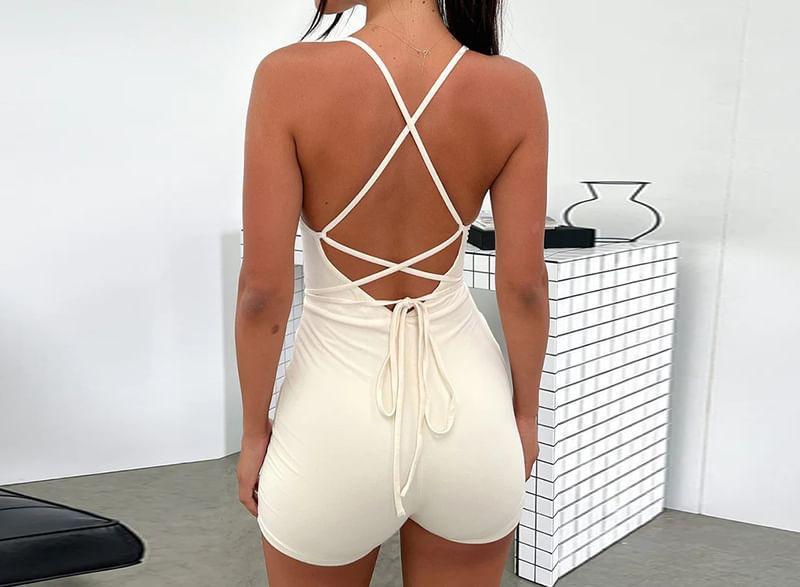 Spaghetti Strap Plain Cutout Romper Product Image