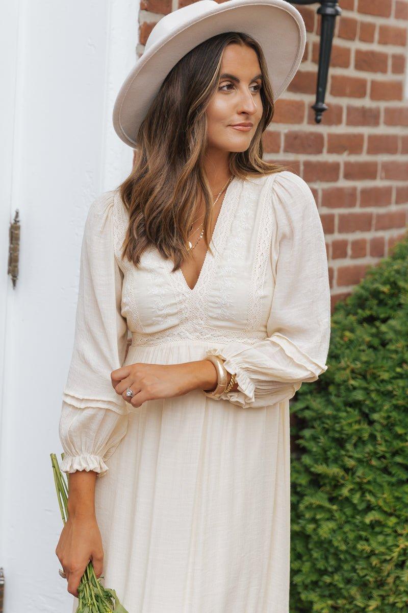 Natural Lace Embroidered Tiered Maxi Dress Product Image