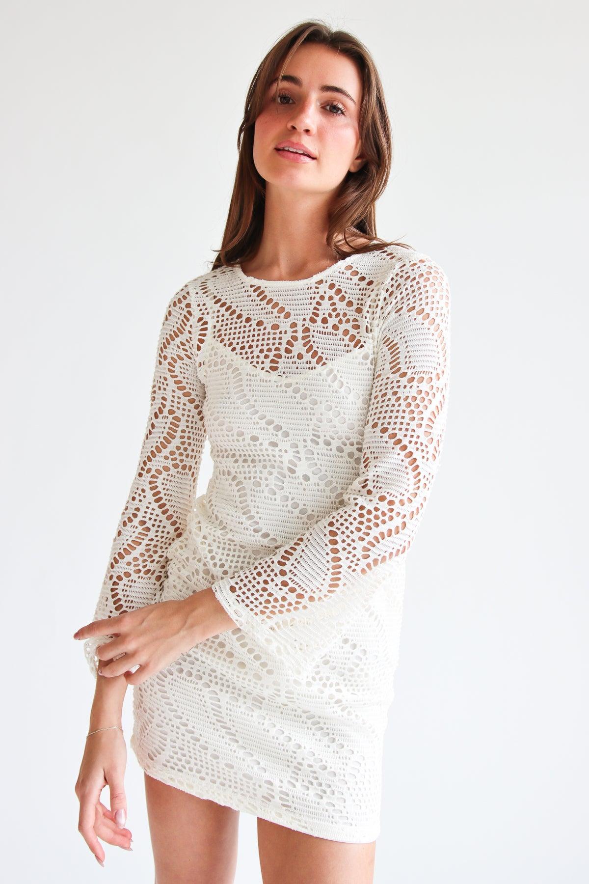 Bell Sleeve Crochet Dress With Slip Product Image