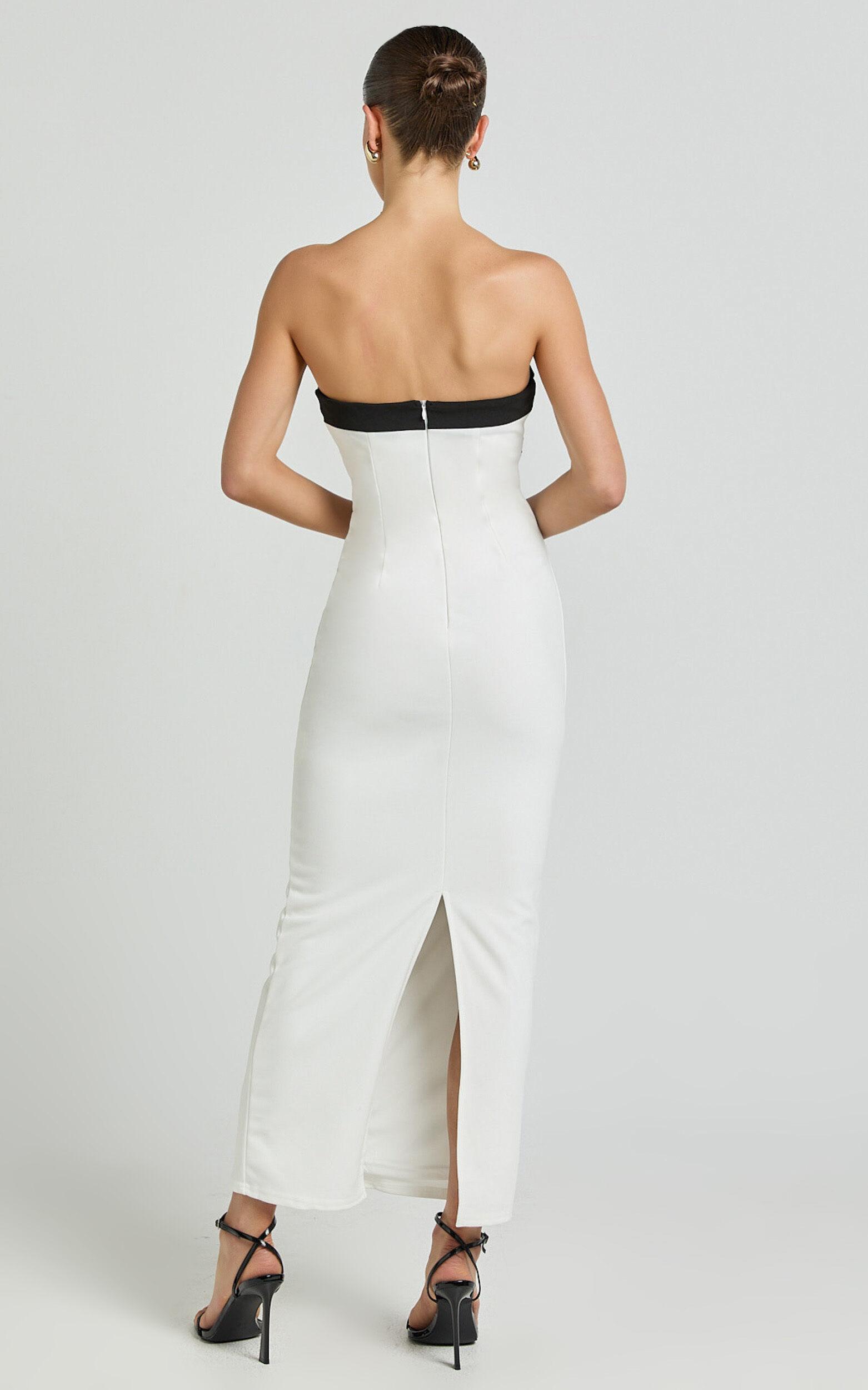 Catherine Midi Dress - Strapless Cup Bust Pencil Dress in White Product Image