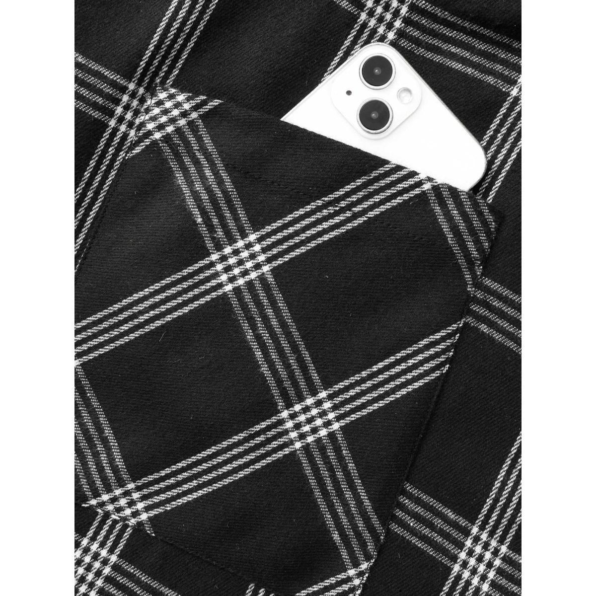 Plus Size Plaid Square Neck Patched Pocket Dress Black Women Casual Non Square Neck Sleeveless Curvy BloomChic 18-20/2X Product Image