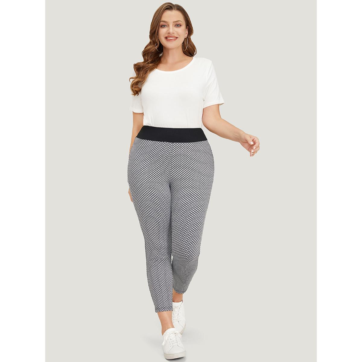 Plus Size Polka Dot Skinny Contrast Wideband Waist Leggings Women Gray Casual High stretch Skinny High Rise Dailywear Leggings BloomChic 18-20/2X Product Image