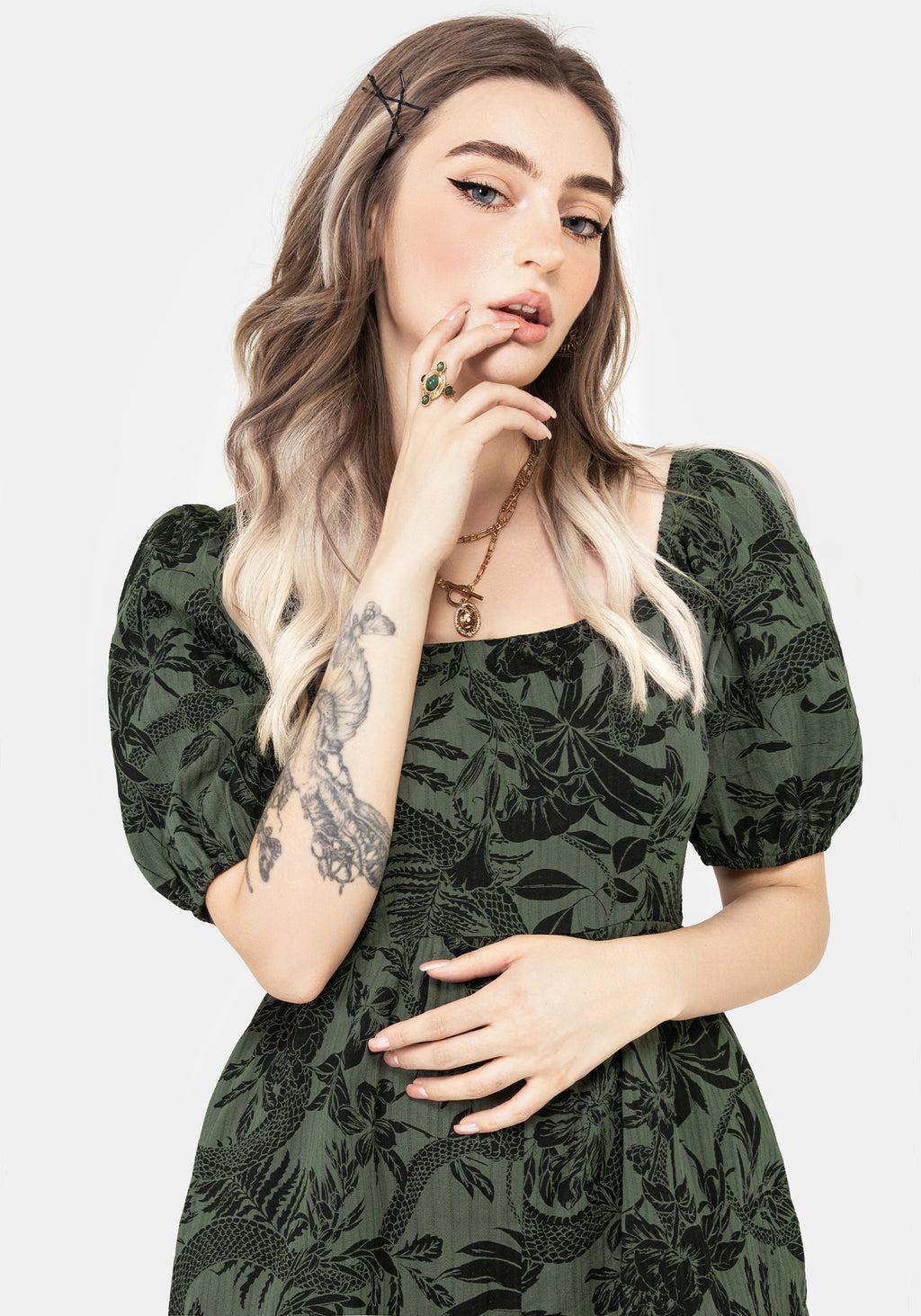 Bashe Cotton Puff Sleeve Playsuit - Green Product Image