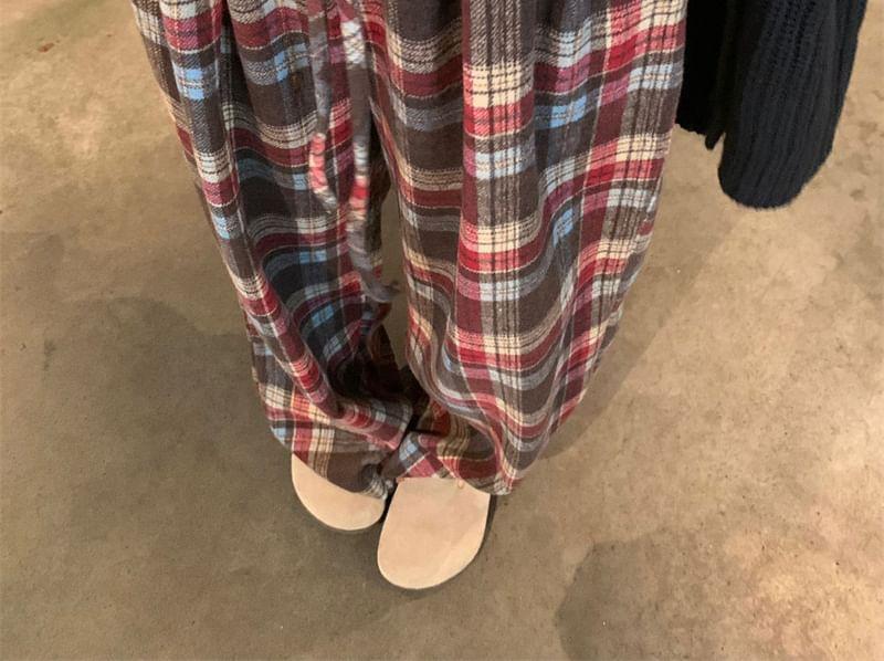 High Rise Plaid Wide Leg Pants Product Image