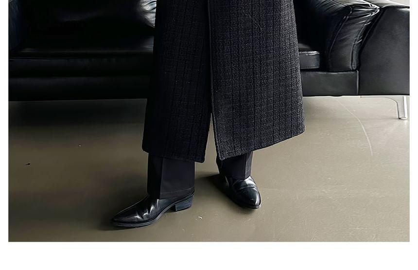 Lapel Collar Plain Double Breasted Long Coat Product Image
