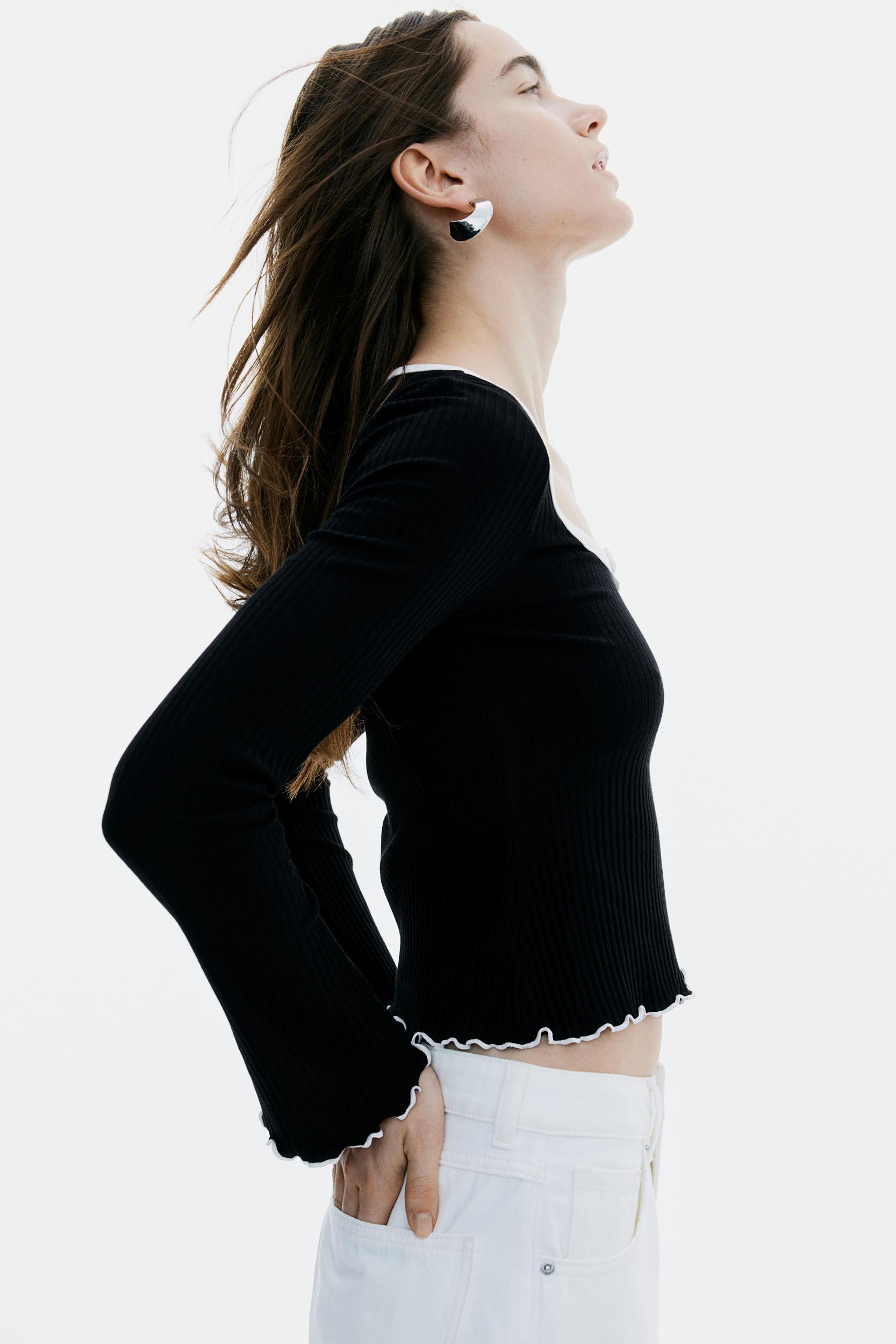 Ribbed Top with Overlocked Trim Product Image