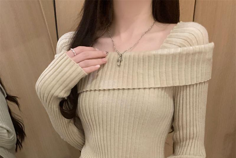 Plain Ribbed Asymmetrical Sweater Product Image