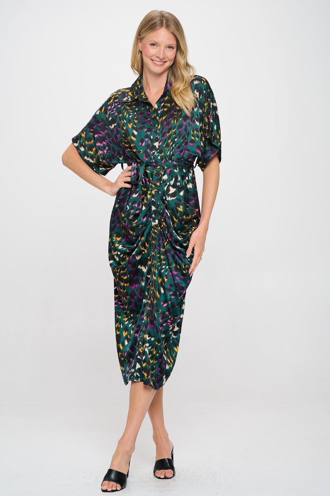 Leopard Green Cassandra Dress Product Image