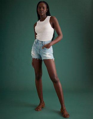 AE77 Premium High-Waisted Cut-Off Denim Short Product Image