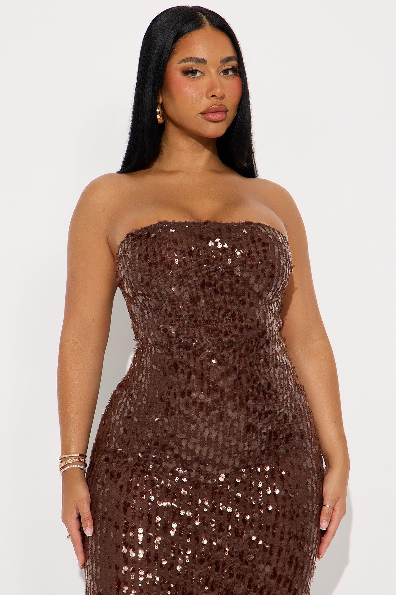 Selina Sequin Maxi Tube Dress - Brown Product Image