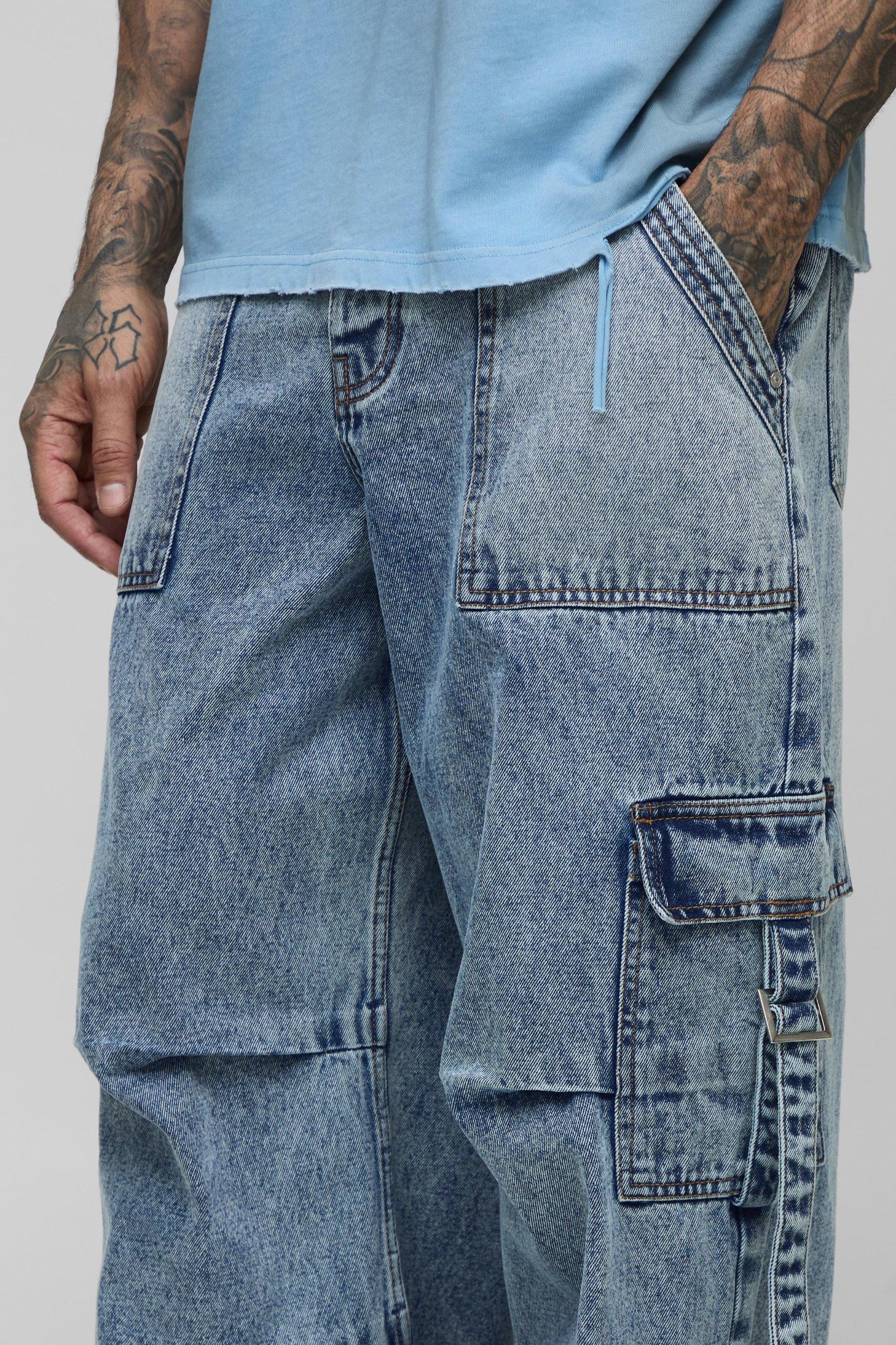 Tall Pleat Parachute Cargo Jeans | boohooMAN USA Product Image