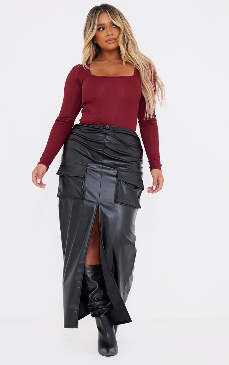 Shape Burgundy Rib Long Sleeve Square Neck Bodysuit Product Image