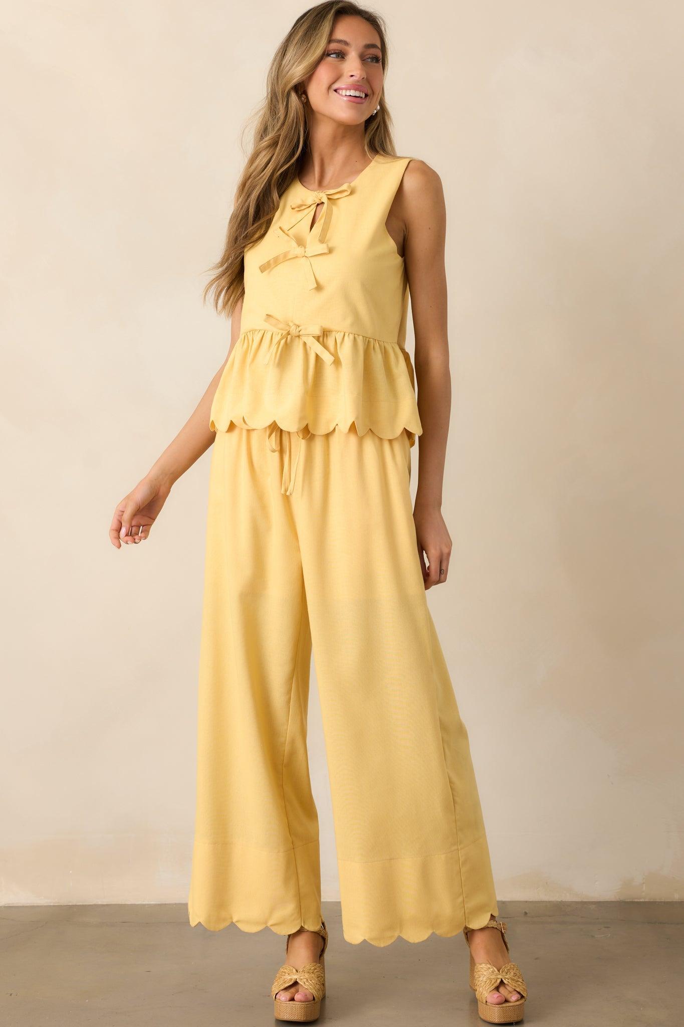 Countryside Inn Yellow Bow Front Peplum Top Product Image