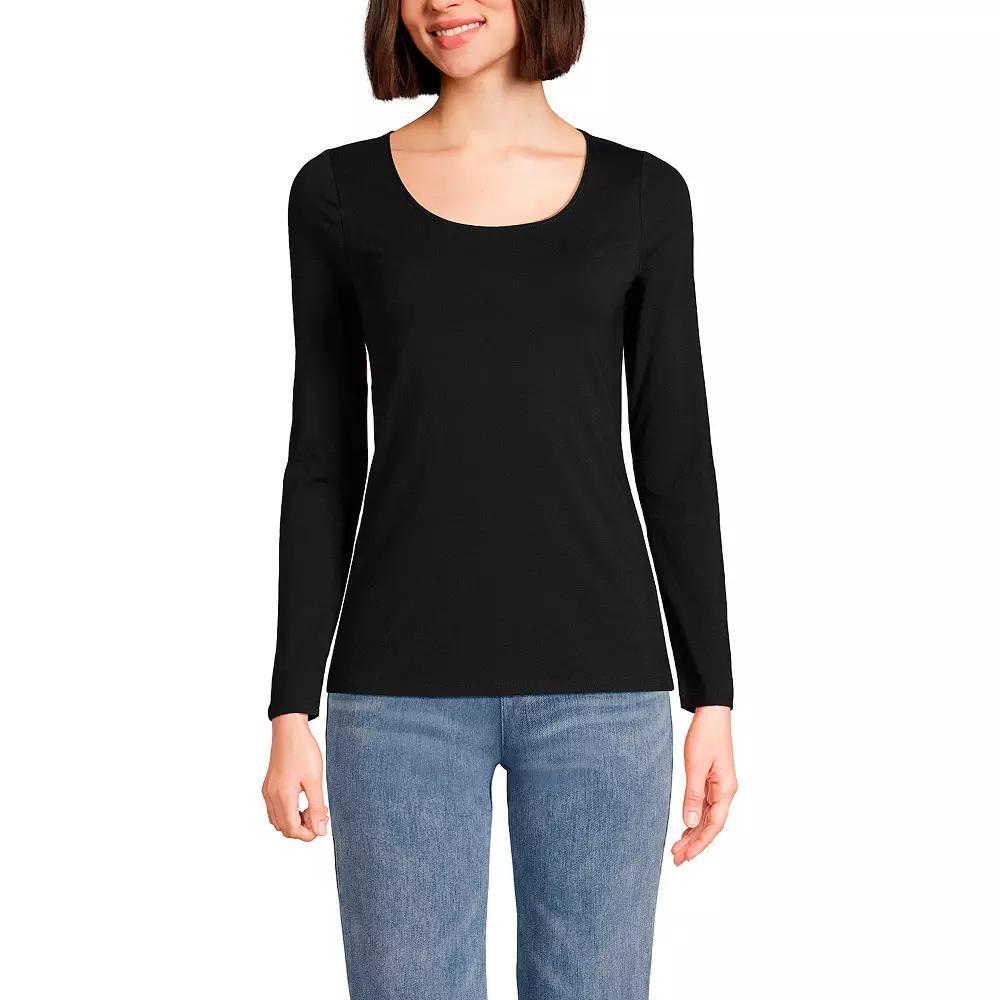 Women's Lands' End Lightweight Scoopneck Long-Sleeve Tee, Size: Large, Black Product Image