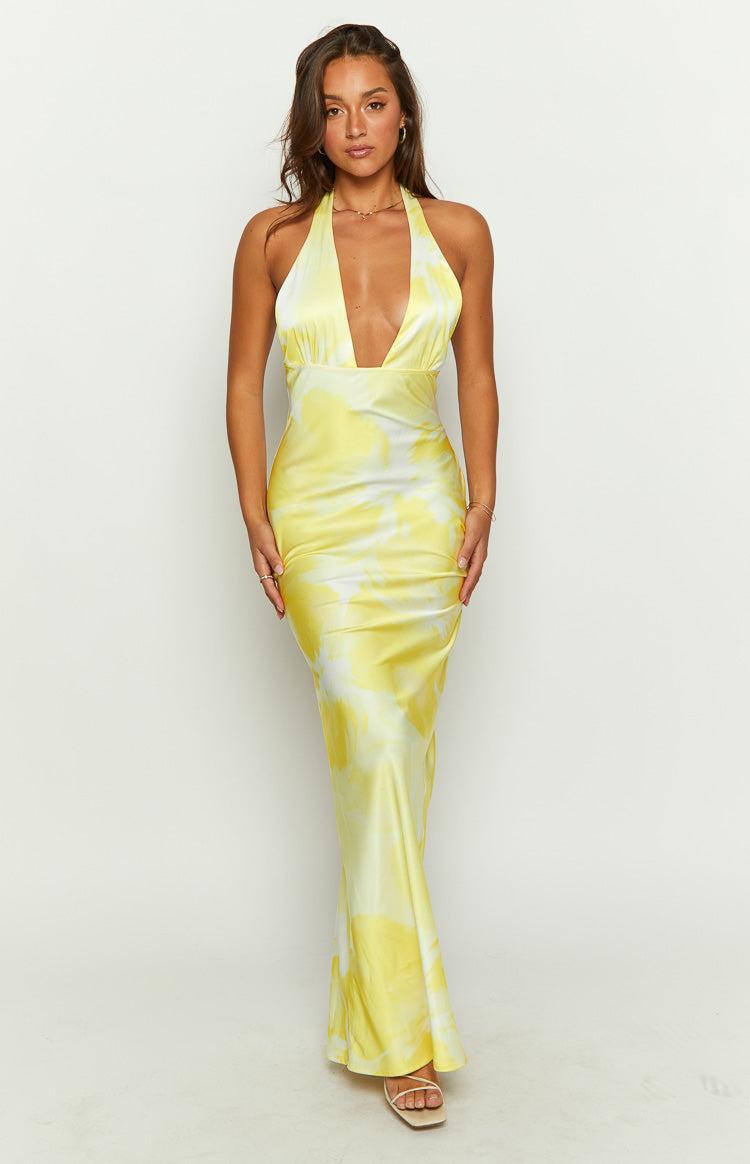 Lyra Yellow Halter Neck Maxi Dress Product Image