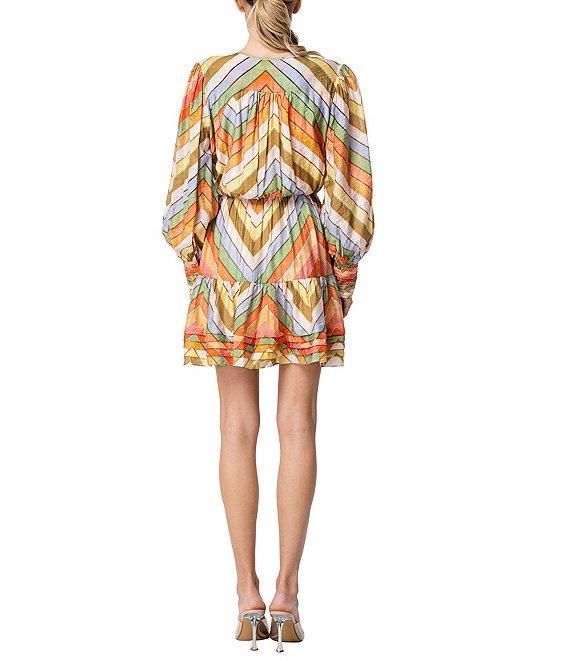 CIEBON Emerie Chevron Stripe Split V-Neck Long Sleeve Mini Dress Product Image