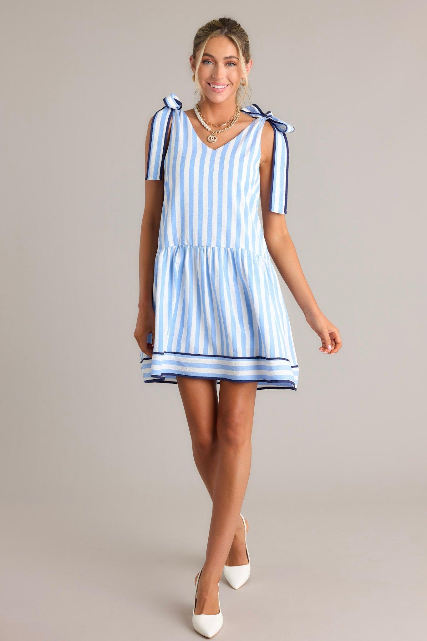 Ripple Effect Blue Stripe Mini Dress Product Image