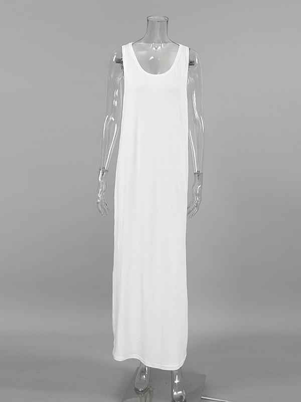 Loose Sleeveless See-Through Solid Color Split-Joint U-Neck Maxi Dresses Product Image