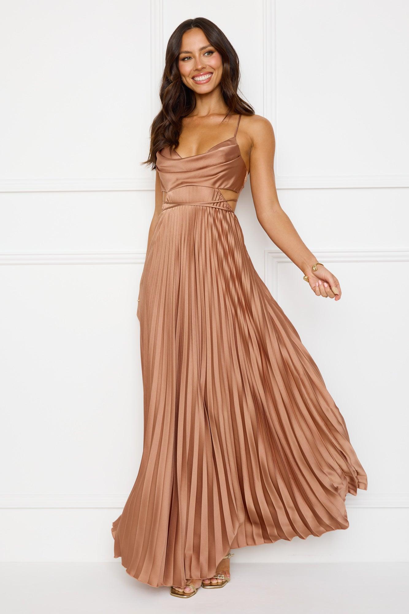 Solara Satin Maxi Dress Brown Product Image