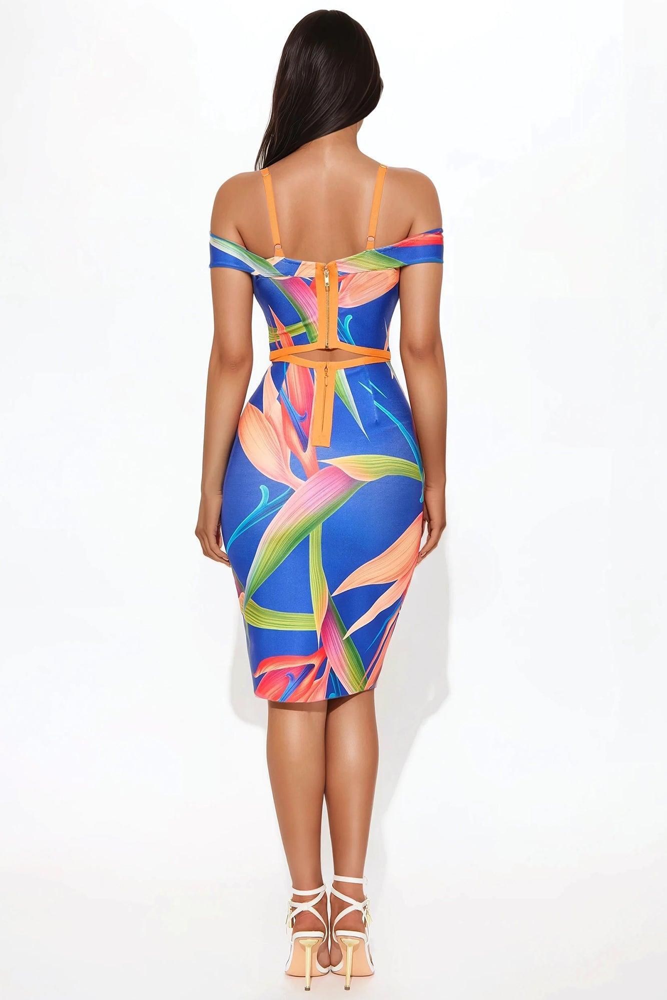 Alani Tropical Bandage Midi Dress - Royal/combo Product Image