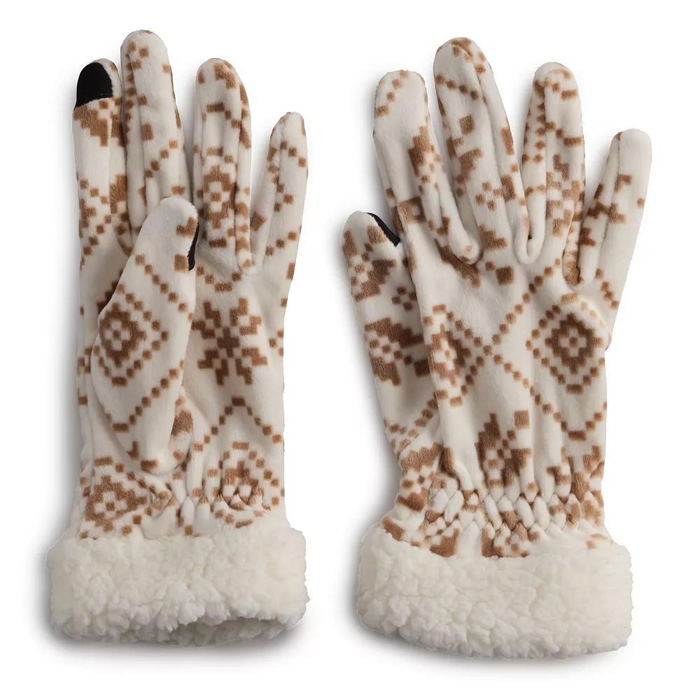 Women's Cuddl Duds® Plush Velour Faux Fur Sherpa Cuff Gloves, Ivory Product Image