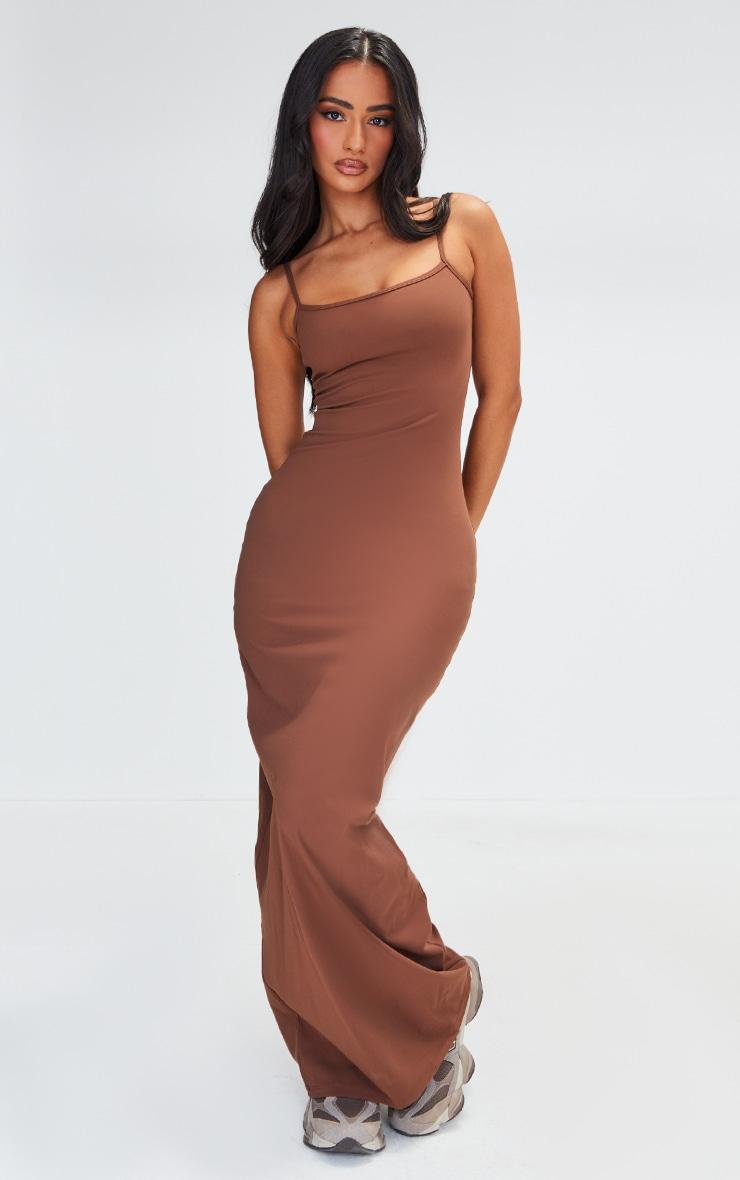 Petite Deep Mocha Snatched Sculpt Strappy Maxi Dress Product Image