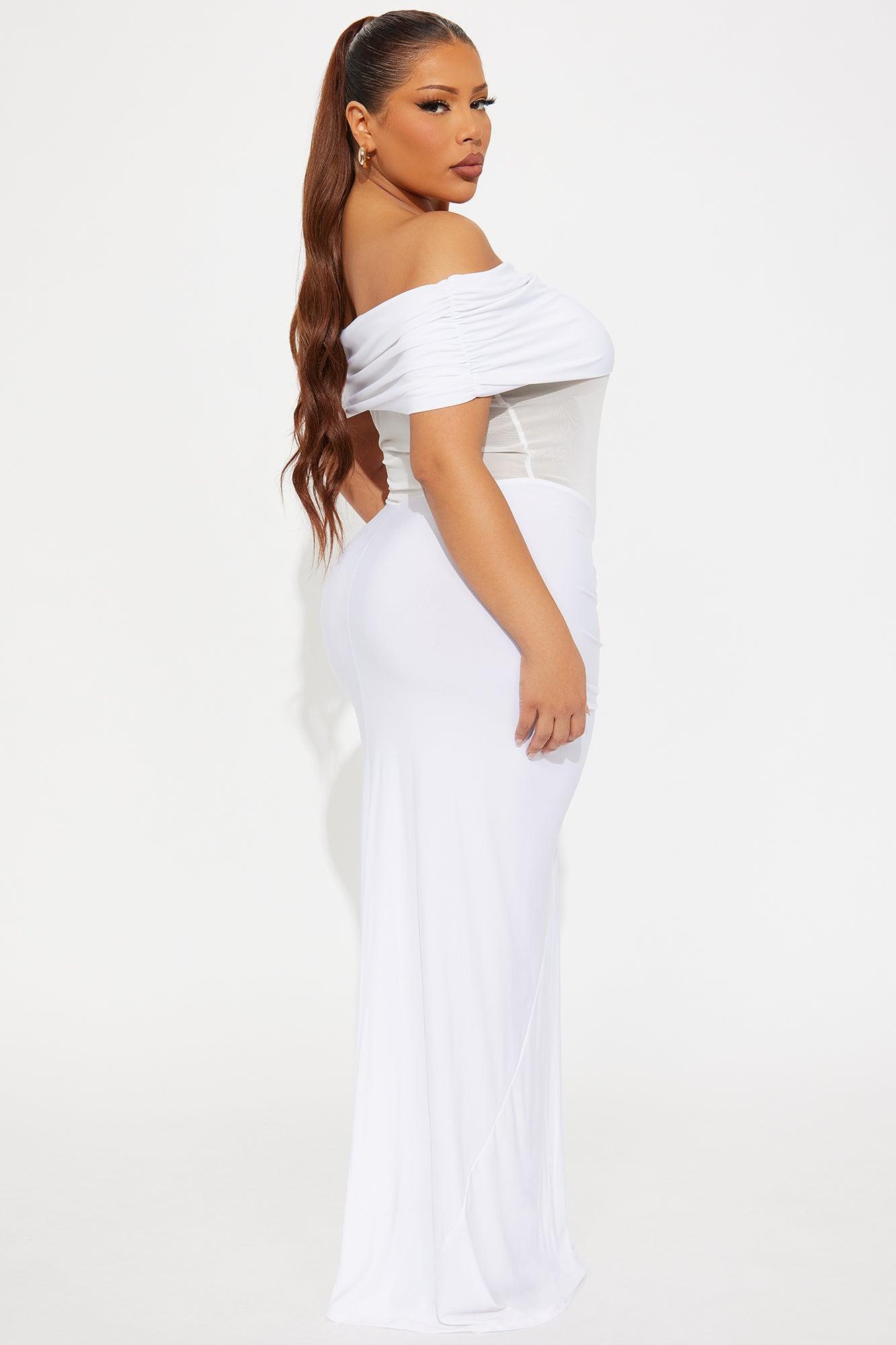 Jesika Ruched Off Shoulder Maxi Dress - White Product Image