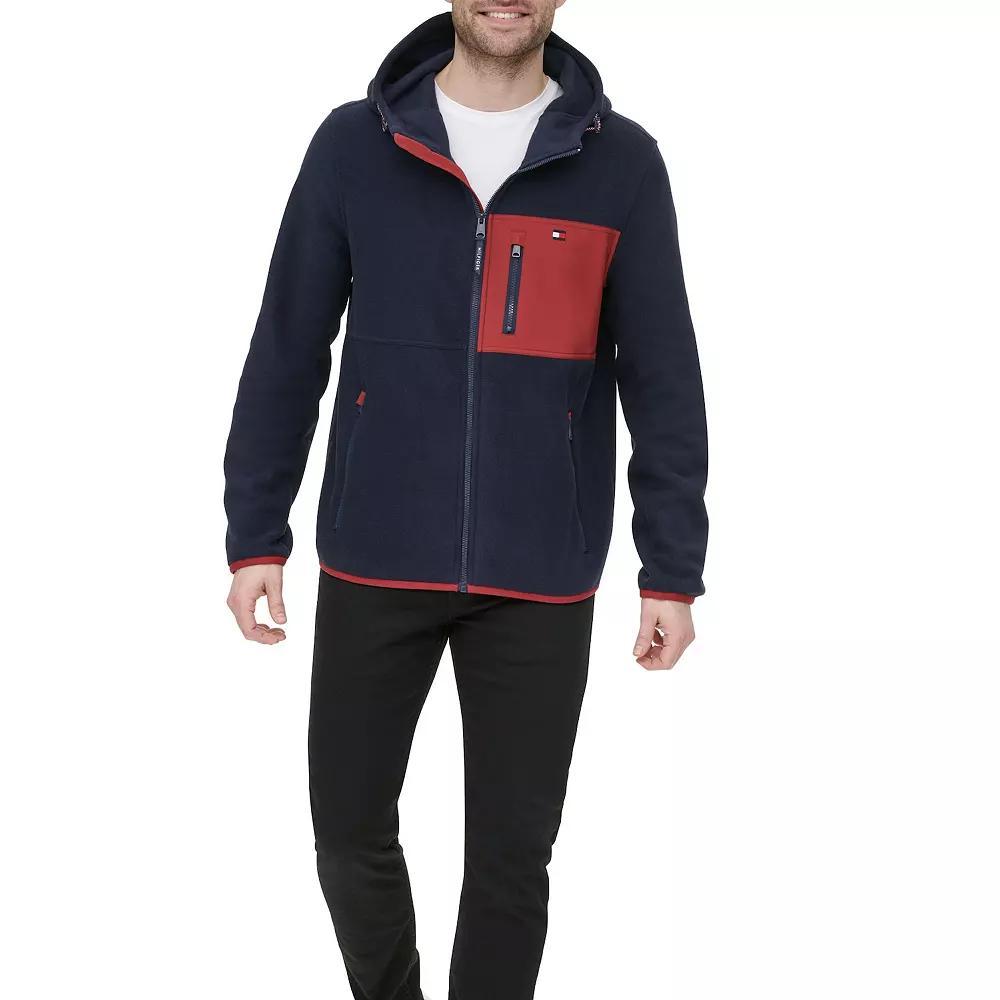 Men's Tommy Hilfiger Fleece Hooded Jacket, Size: XXL, Blue Red Product Image