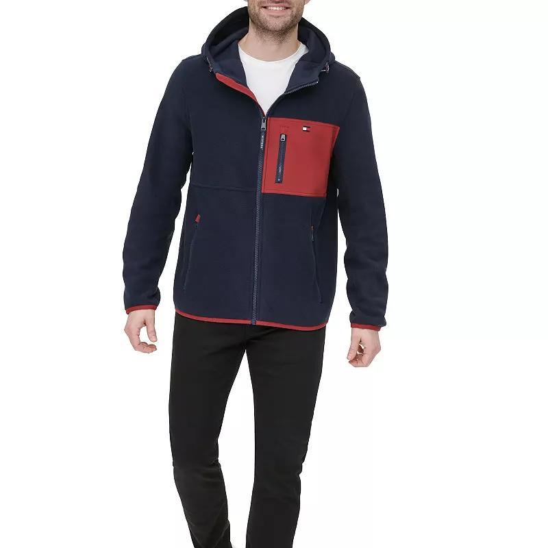 Men's Tommy Hilfiger Fleece Hooded Jacket, Size: XXL, Blue Red Product Image