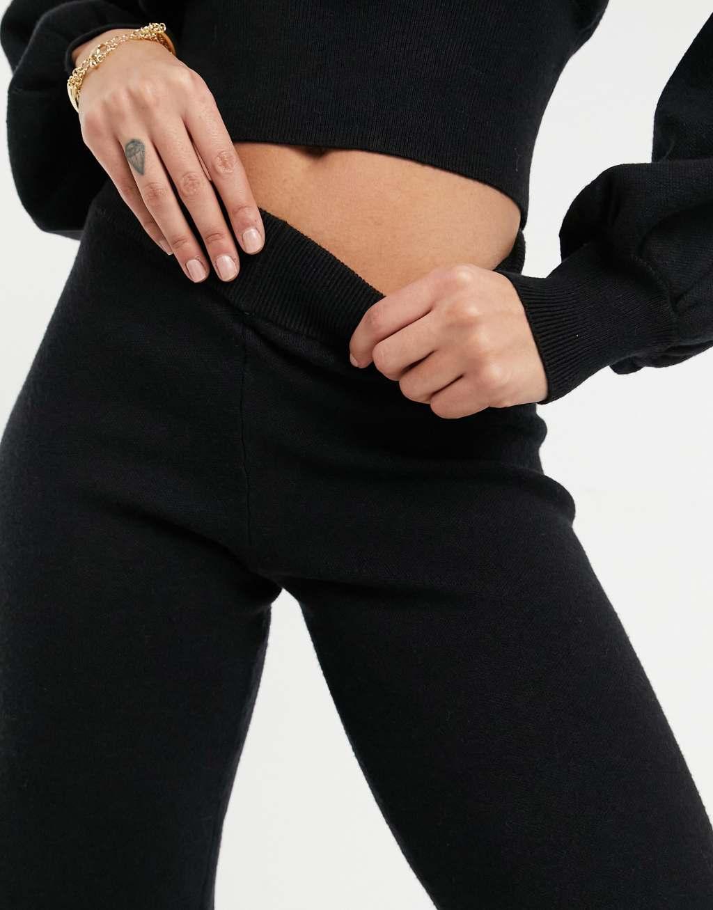 ASOS DESIGN mix & match lounge premium knitted straight leg pants in black Product Image