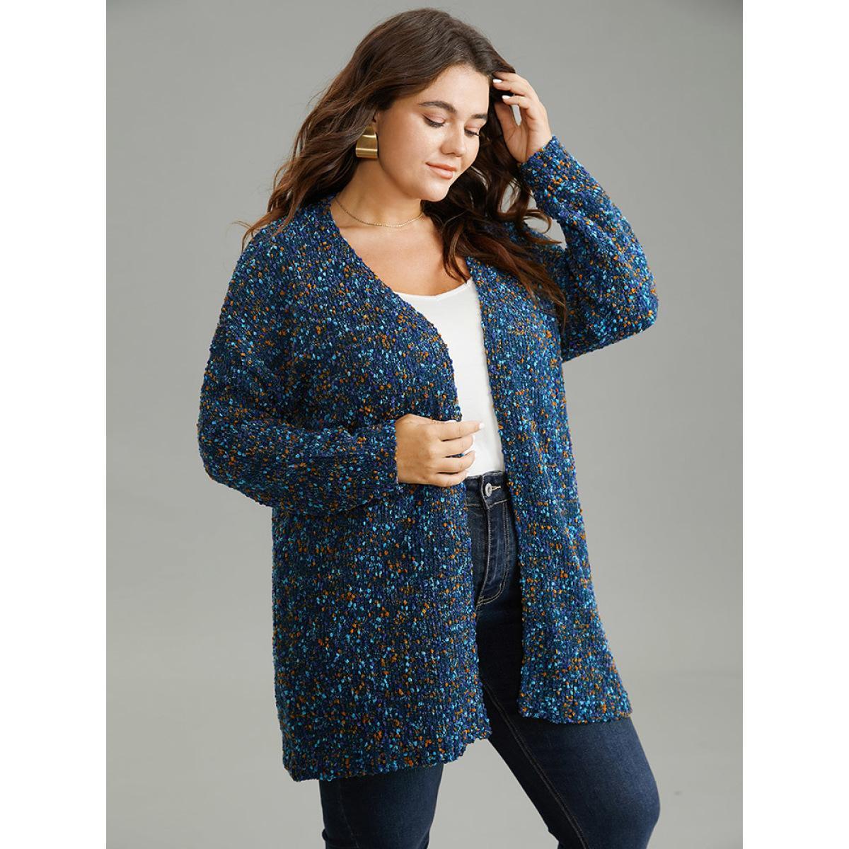Plus Size Color Textured Open Front Cardigan Aegean Women Casual Loose Long Sleeve Dailywear Cardigans BloomChic 28/5X Product Image