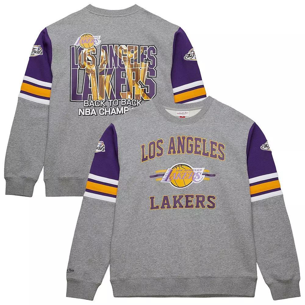 Men's Mitchell & Ness Heather Gray Los Angeles Lakers Hardwood Classics All Over 4.0 Pullover Sweatshirt, Size: XL, Grey Product Image