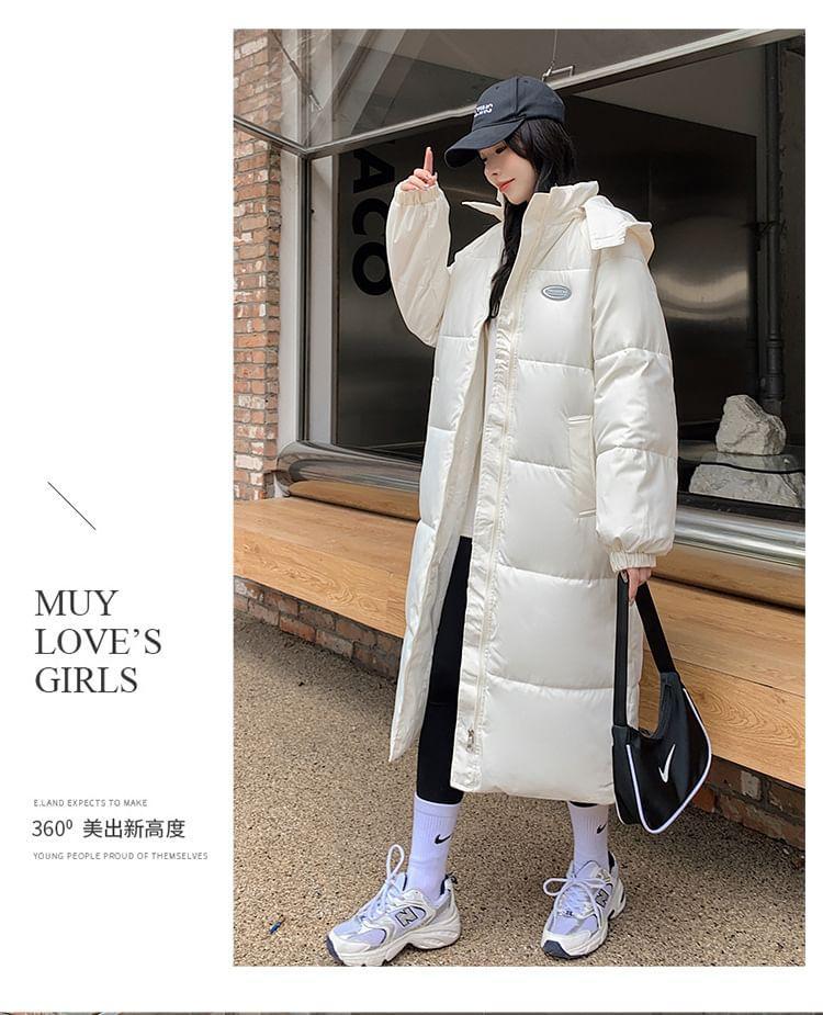 Plain Hooded Midi Zip Puffer Jacket Product Image
