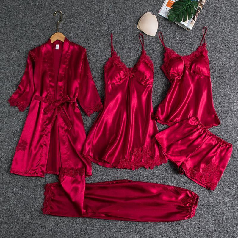 Satin Plain Pajama Robe Set Product Image