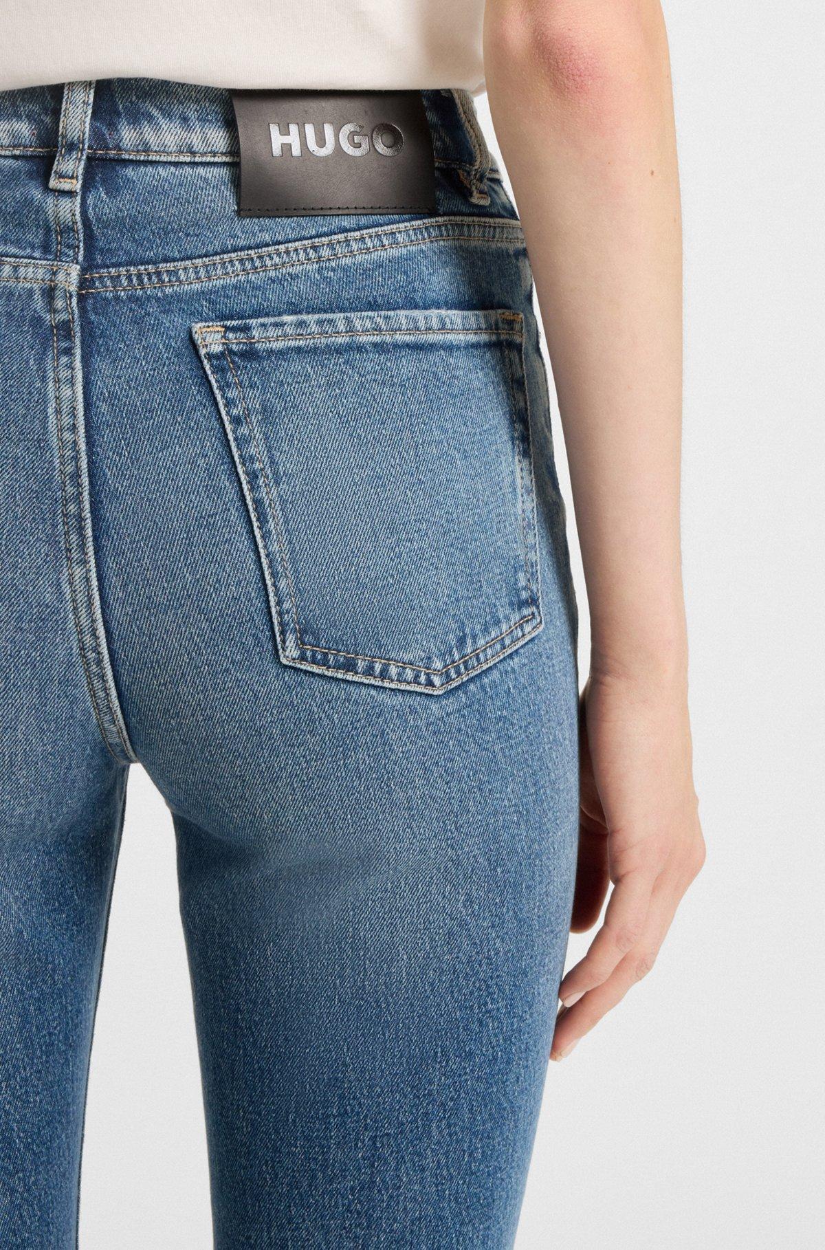 HUGO - Flared-leg skinny-fit jeans in blue stretch denim - Turquoise Product Image
