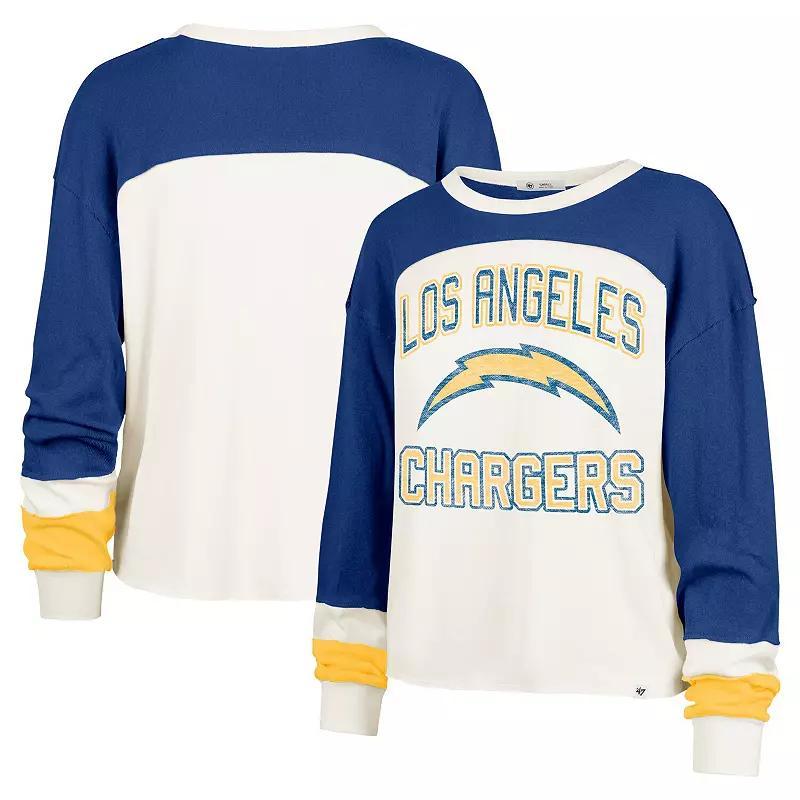 Women's '47  Cream Los Angeles Lakers Curve Raglan Long Sleeve T-Shirt, Size: Medium, Beige Product Image