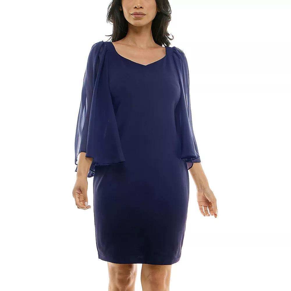 Women's Nina Leonard Batwing Chiffon Sleeve Sweetheart Neck Mini Sheath Dress, Size: Large, Blue Product Image