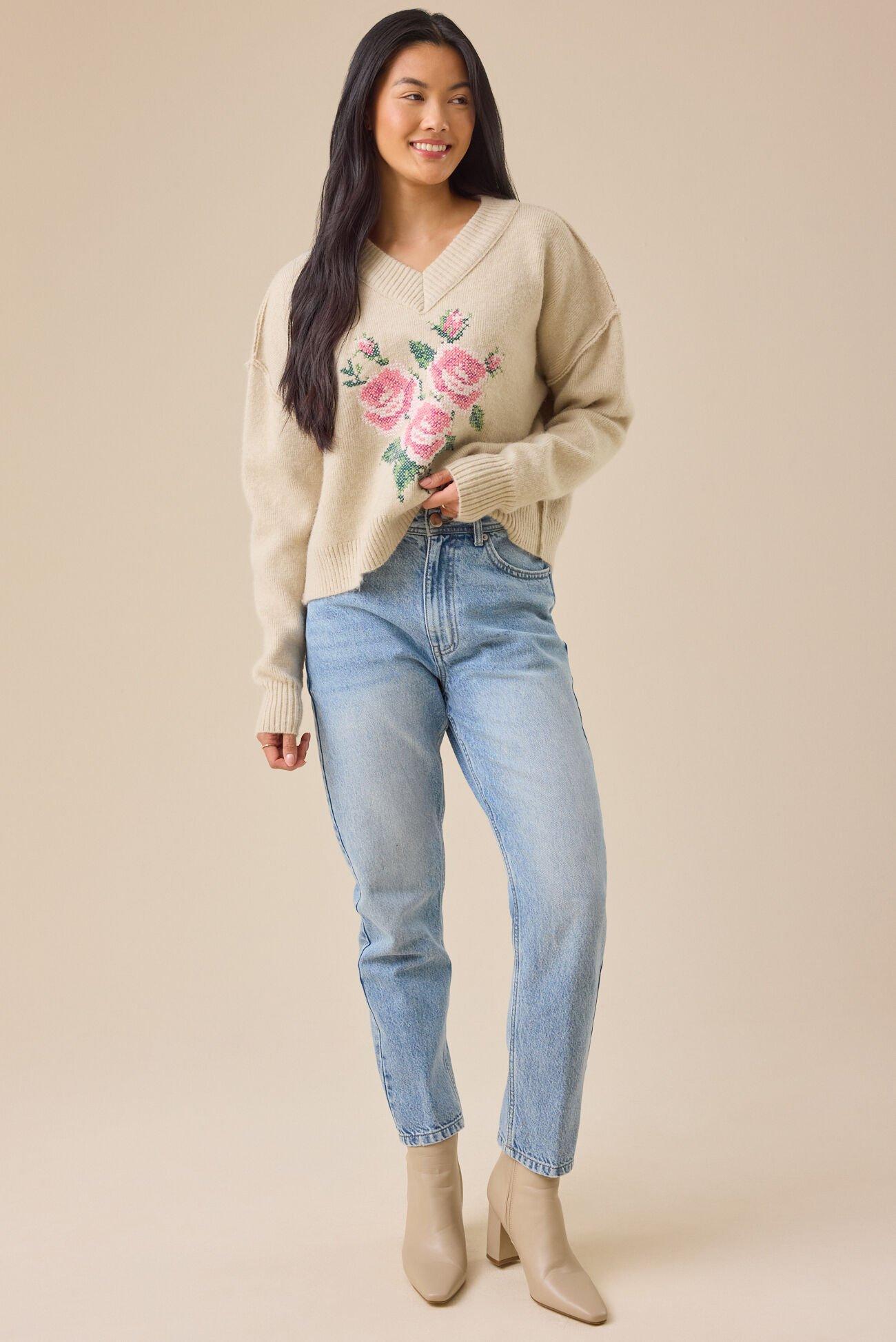 Trisha V-Neck Floral Sweater Product Image