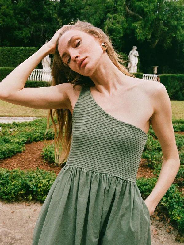 Nation LTD Connie One Shoulder Smocked Dress in Sea Spray Product Image