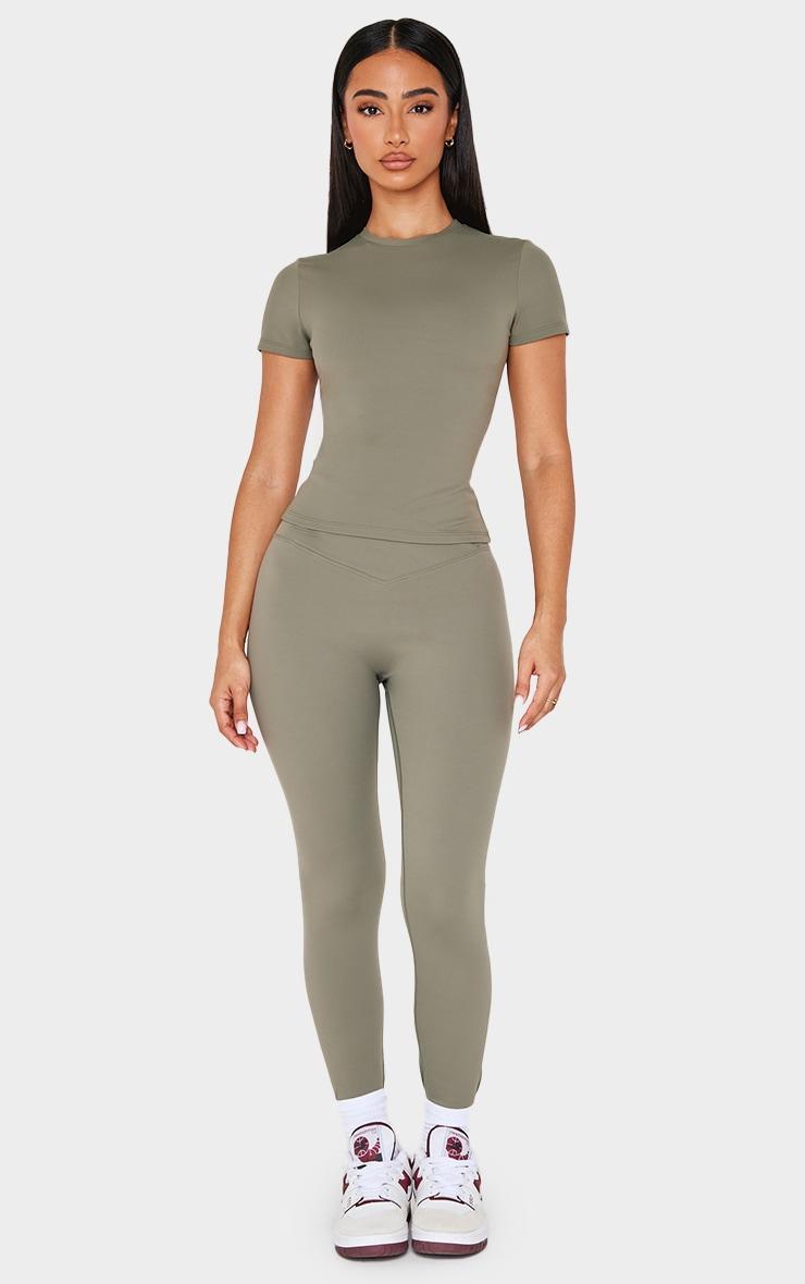 Petite Olive Sculpt Longline Short Sleeve Gym Top Product Image