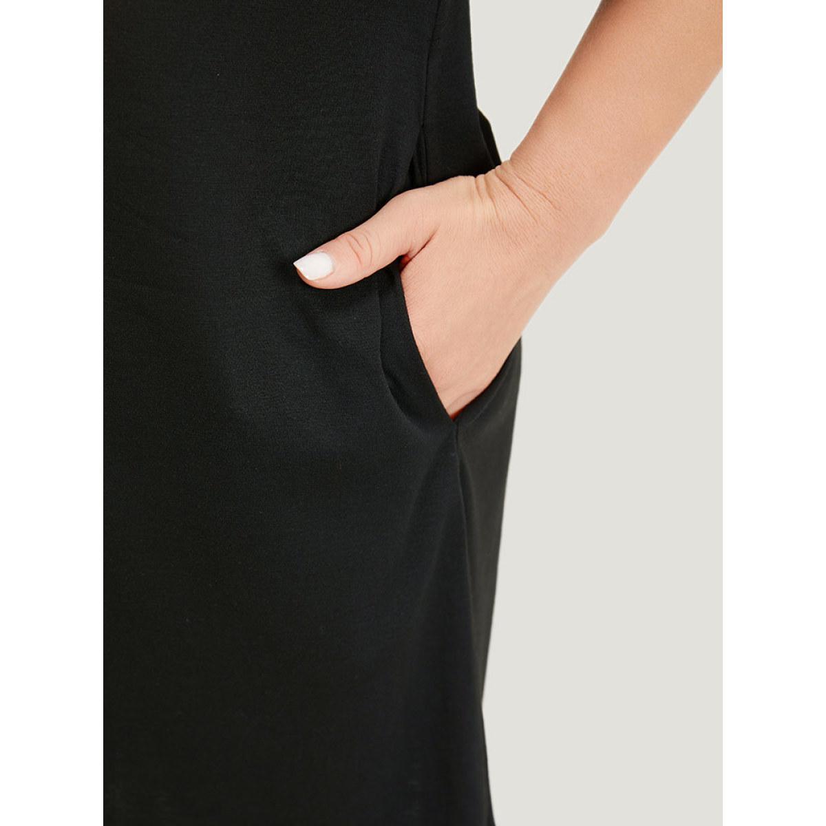 Plus Size Supersoft Essentials Tropical Print Pocket Cold Shoulder Tassel Trim Dress Black Women Casual Tassels Curvy Midi Dress BloomChic 14-16/1X Product Image
