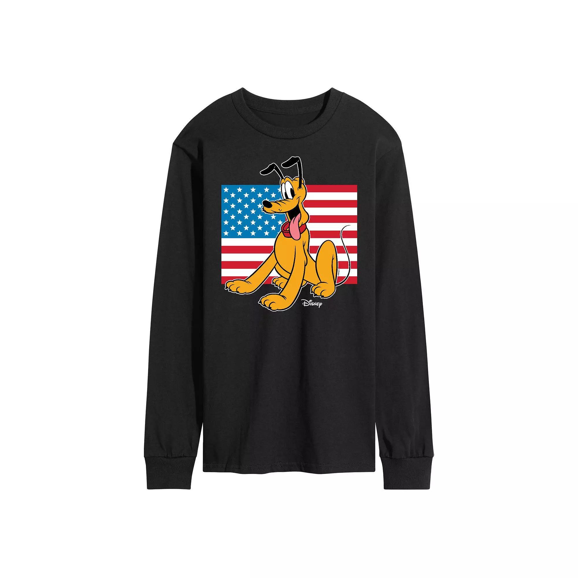 Disneys Pluto Mens USA Flag Long Sleeve Graphic Tee Product Image