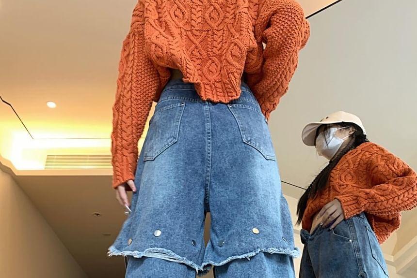 High Waist Studded Wide Leg Jeans Product Image