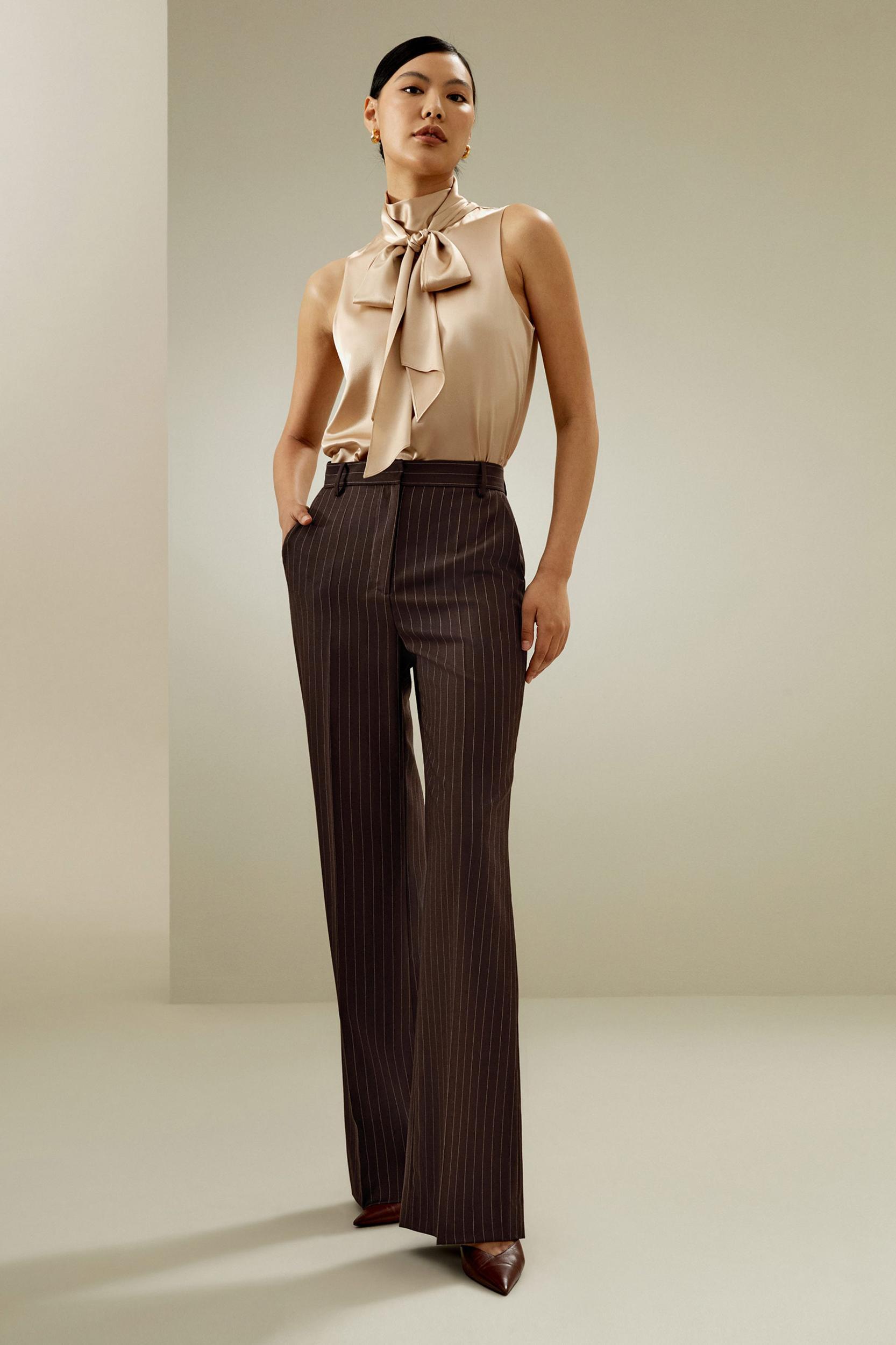 Sleeveless Tie-Neck Silk Blouse Product Image