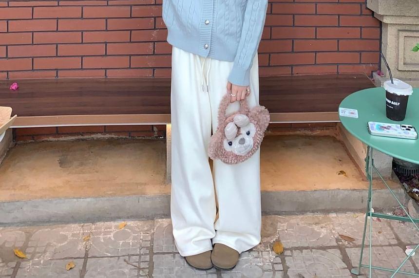 Fluffy Trim Cable Knit Cardigan Product Image