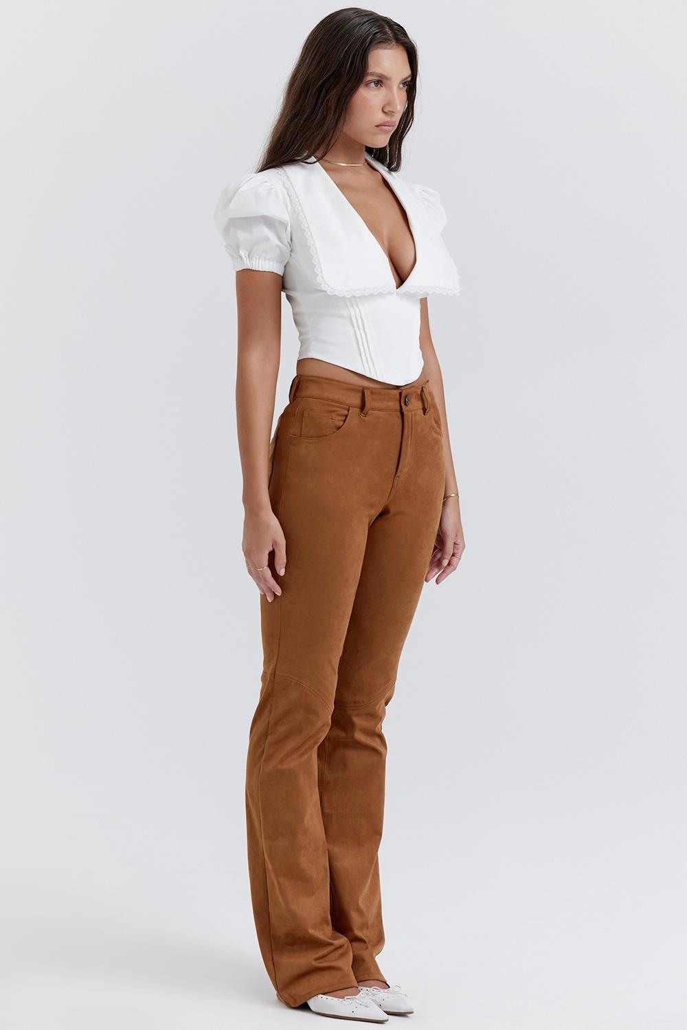 Apollo  tan vegan suede trousers - sale Product Image
