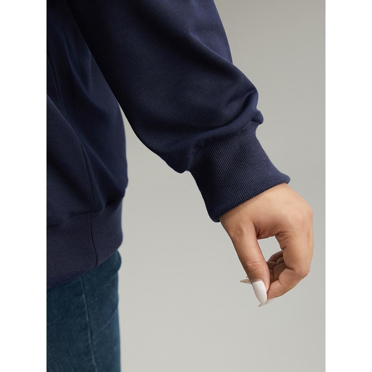 Plus Size Solid Keyhole Elastic Cuffs Sweatshirt Women Indigo Elegant Elastic cuffs Keyhole Cut-Out Dailywear Sweatshirts BloomChic 14-16/1X Product Image