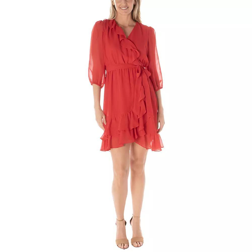 Women's Maison Tara Ruffle Faux Wrap Dress, Size: 4, Red Product Image