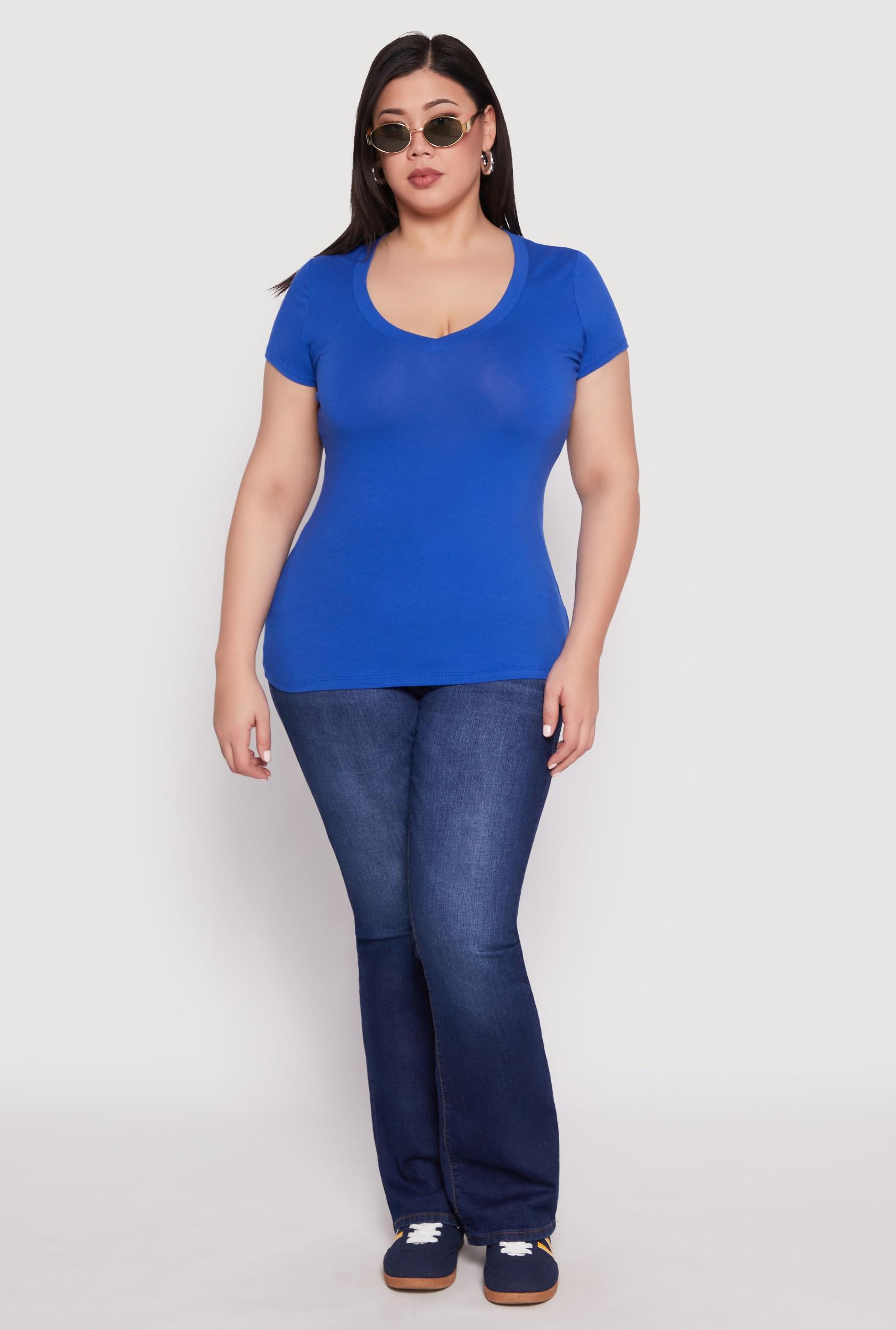 Womens Plus Size Basic V Neck T Shirt Product Image